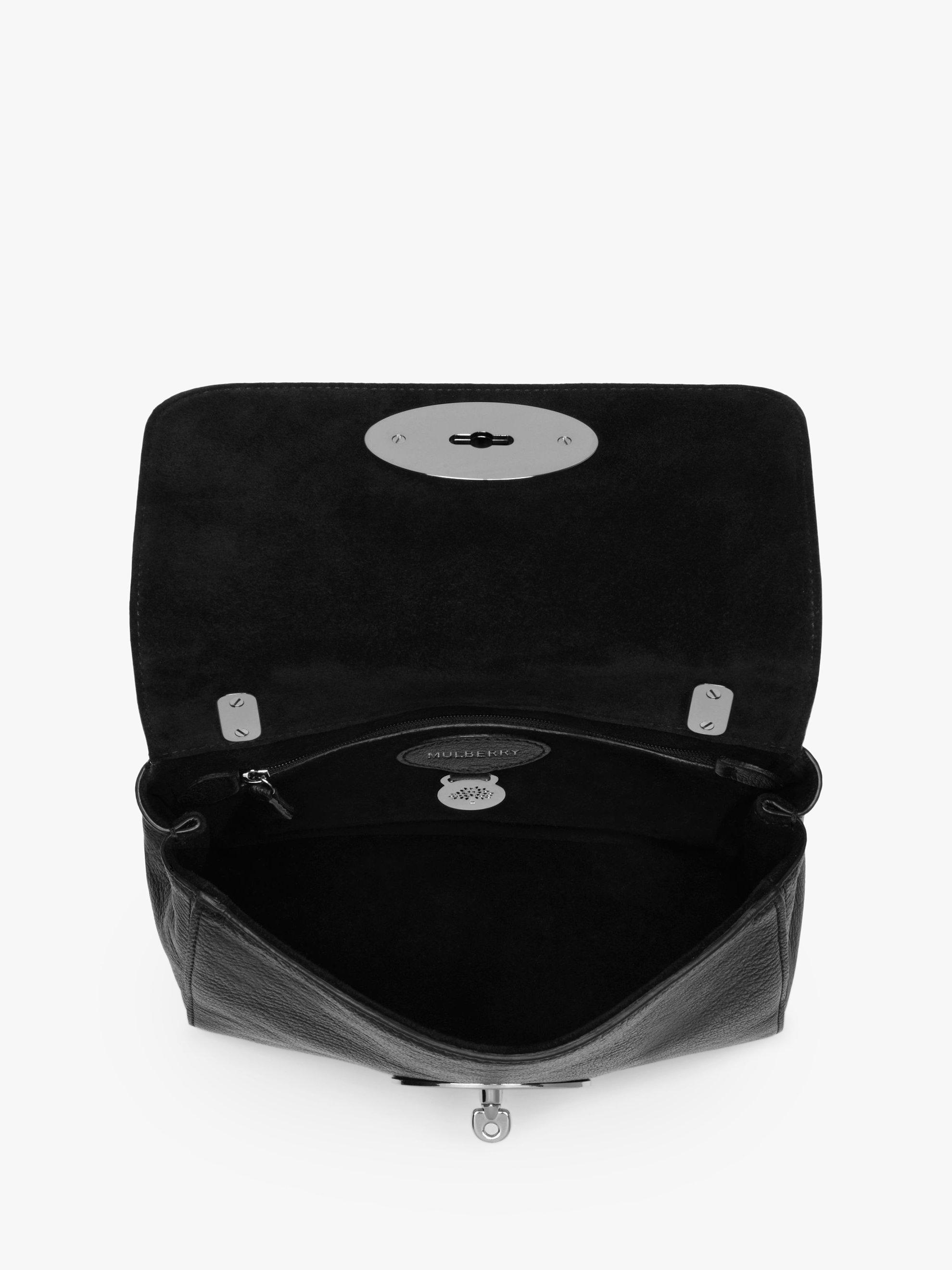 Mulberry Lily Glossy Goat Leather Shoulder Bag Black Silver