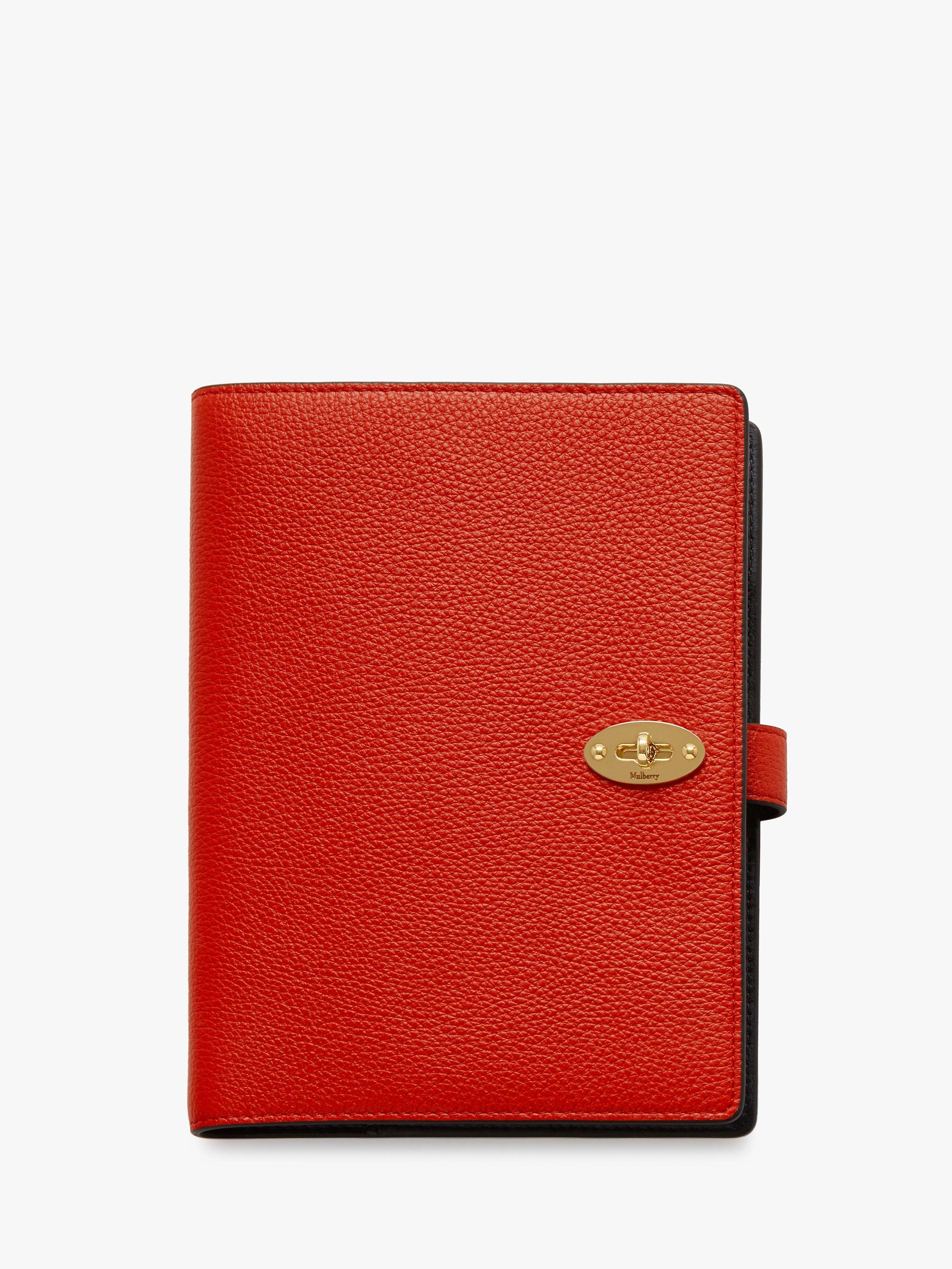 Mulberry Small Classic Grain Leather Postman's Lock Notebook Cover, Hibiscus Red