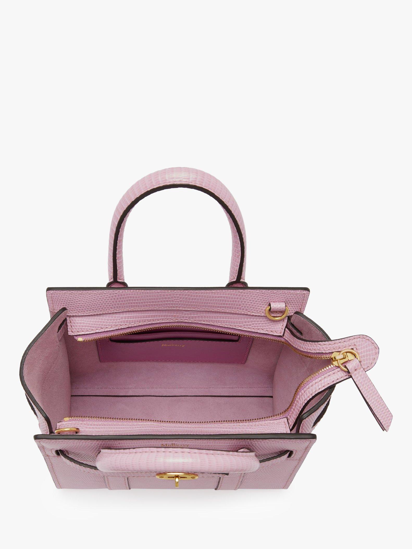 Mulberry Micro Bayswater Zipped Lizard Embossed Leather Handbag Lilac Blossom