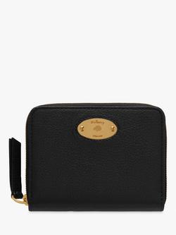 Mulberry Plaque Classic Grain Leather Small Zip Around Purse, Black
