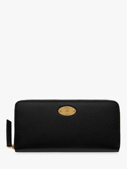 Mulberry Plaque Small Classic Grain Leather 8 Card Zip Around Wallet, Black