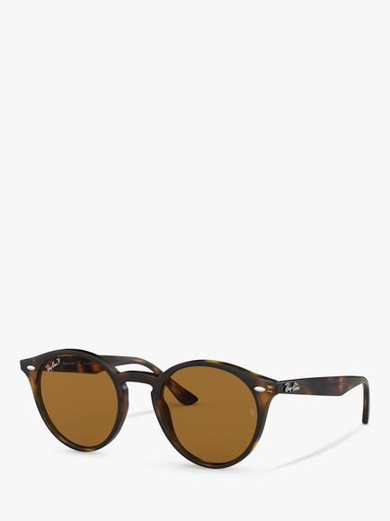 Ray-Ban RB2180 Men's Round Framed Sunglasses, Shiny Dark Havana, Shiny Dark Havana