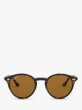 Ray-Ban RB2180 Men's Round Framed Sunglasses, Shiny Dark Havana