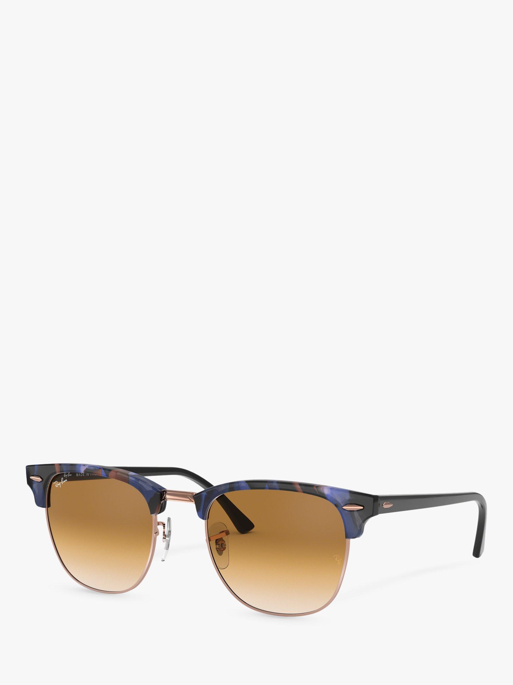 Product image 1 of 11, which shows Ray-Ban RB3016 Men's Classic Clubmaster Sunglasses, Spotted Blue/Brown Gradient