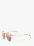 Ray-Ban RB3447 Men's Round Flash Sunglasses, Gold/Mirror Pink