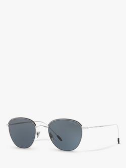 Giorgio Armani AR6048 Men's Oval Sunglasses, Silver/Matte Blue
