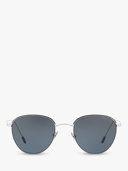 Giorgio Armani AR6048 Men's Oval Sunglasses - view 2, Silver/Matte Blue