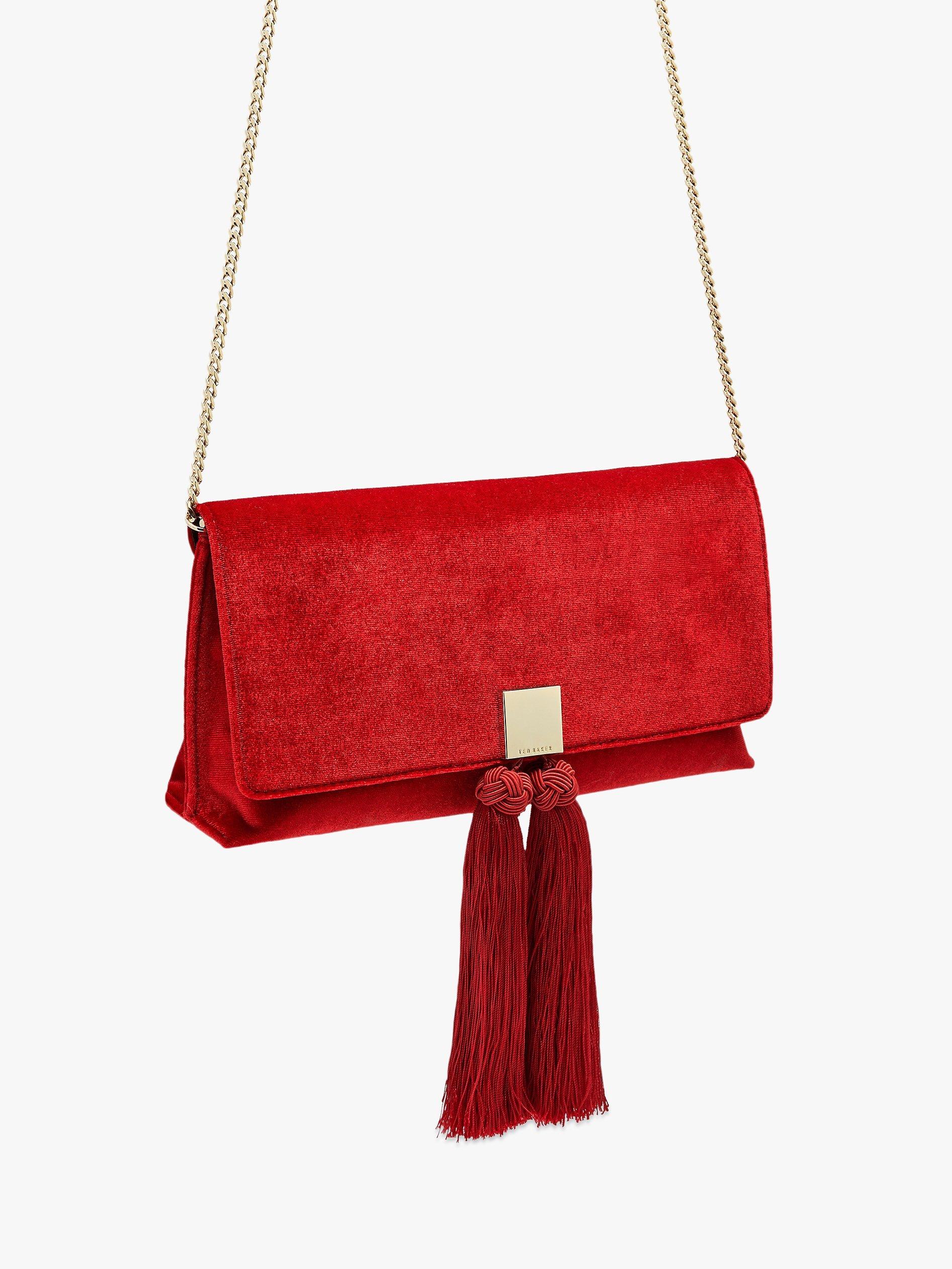 Ted Baker Karly Tassel Evening Clutch Bag, Mid Red