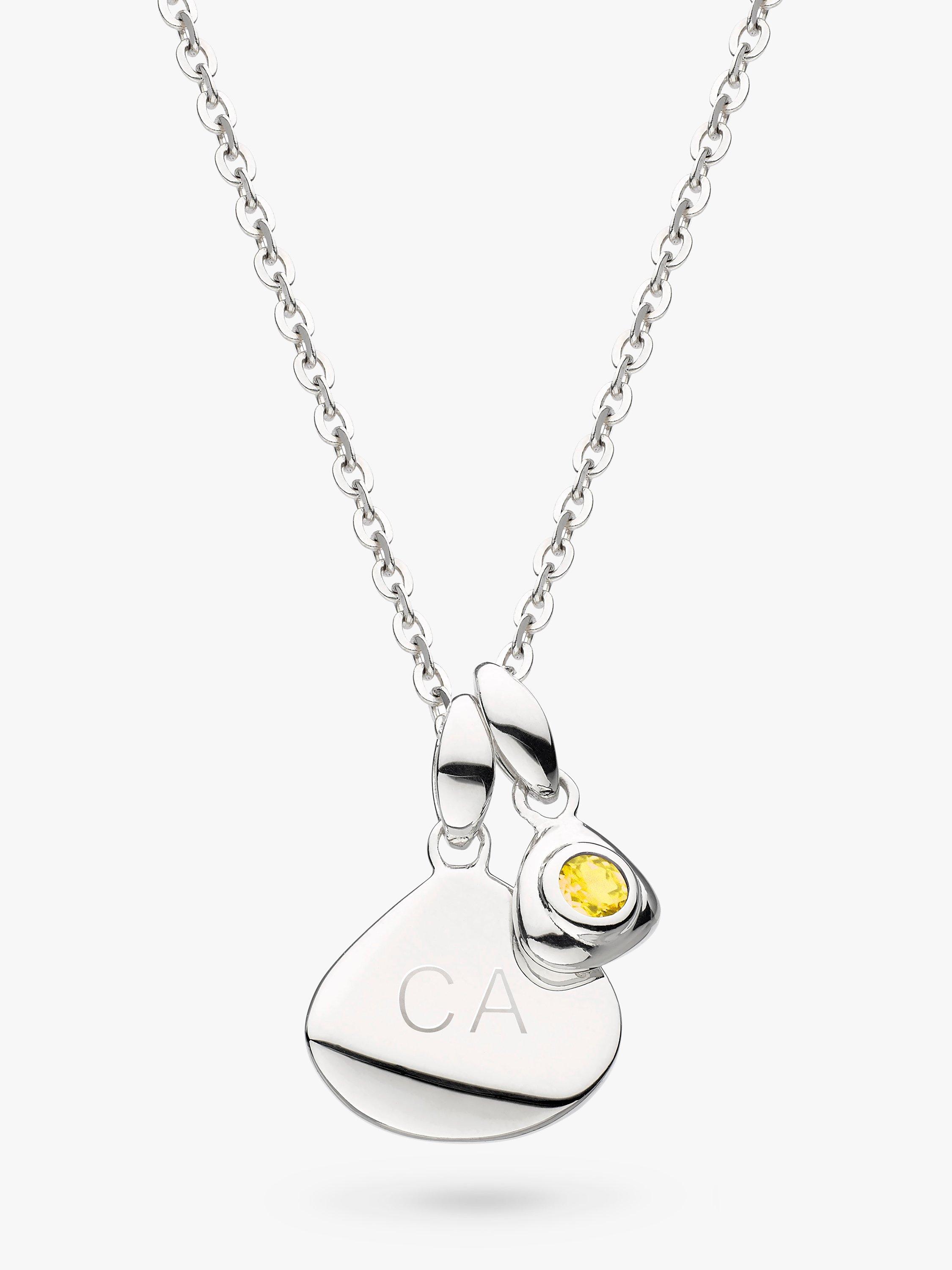 Product image 1 of 3, which shows Kit Heath Personalised Sterling Silver Pebble and Tag Birthstone Pendant Necklace, Citrine/November