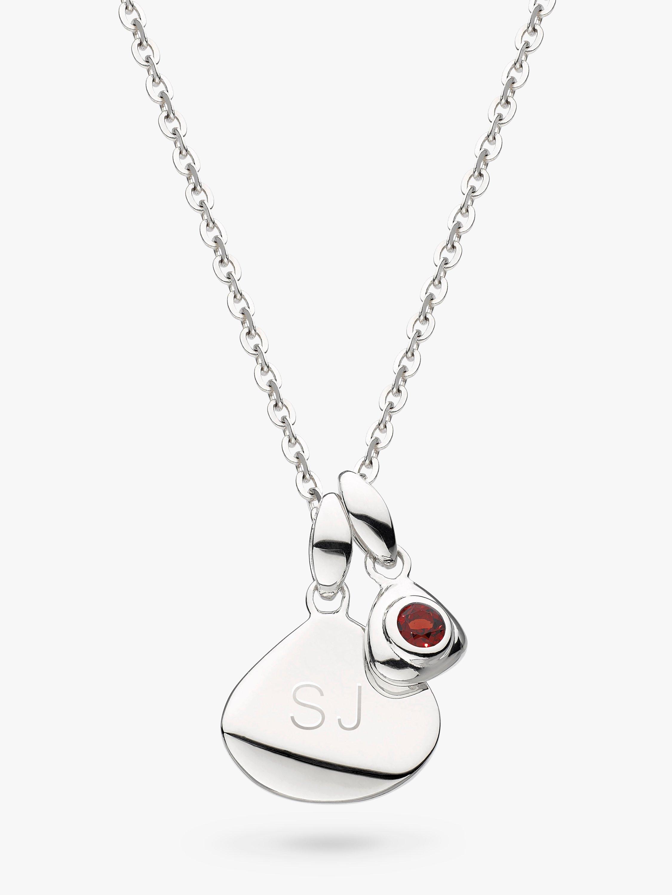 Product image 1 of 2, which shows Kit Heath Personalised Sterling Silver Pebble and Tag Birthstone Pendant Necklace, Garnet/January