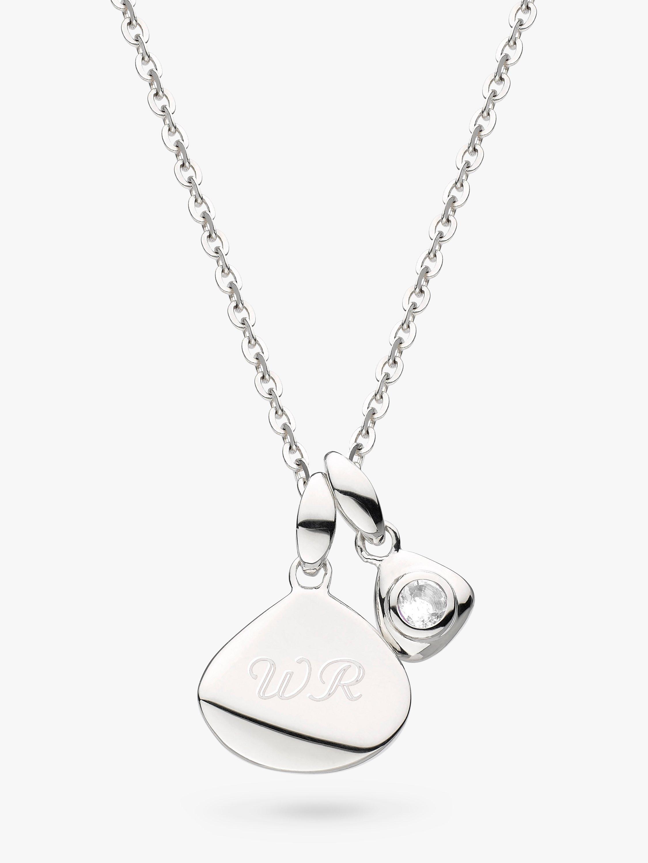 Product image 1 of 2, which shows Kit Heath Personalised Sterling Silver Pebble and Tag Birthstone Pendant Necklace, Rock Crystal/April