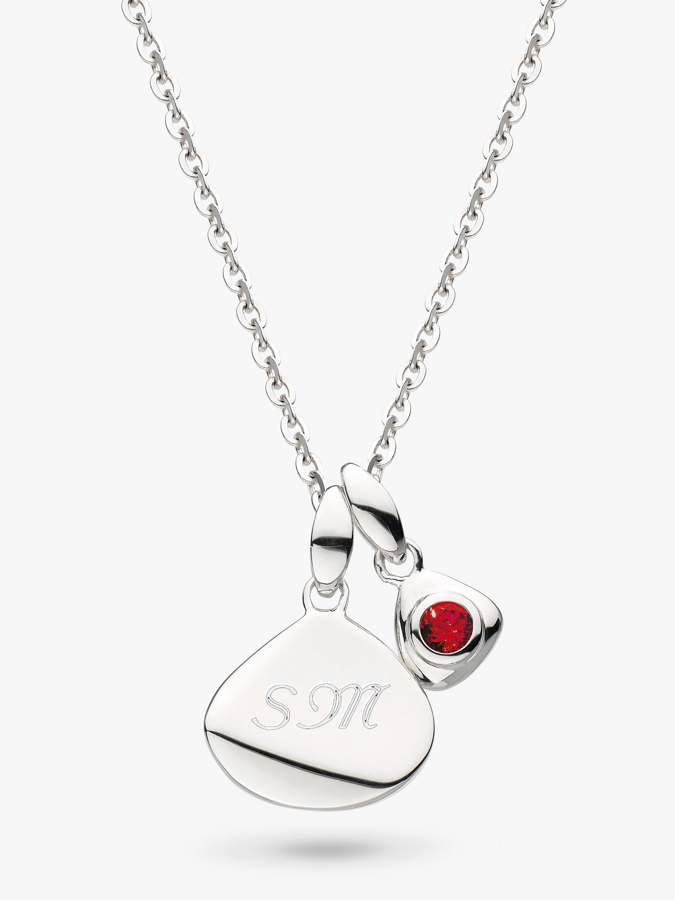 Product image 1 of 3, which shows Kit Heath Personalised Sterling Silver Pebble and Tag Birthstone Pendant Necklace, Ruby/July