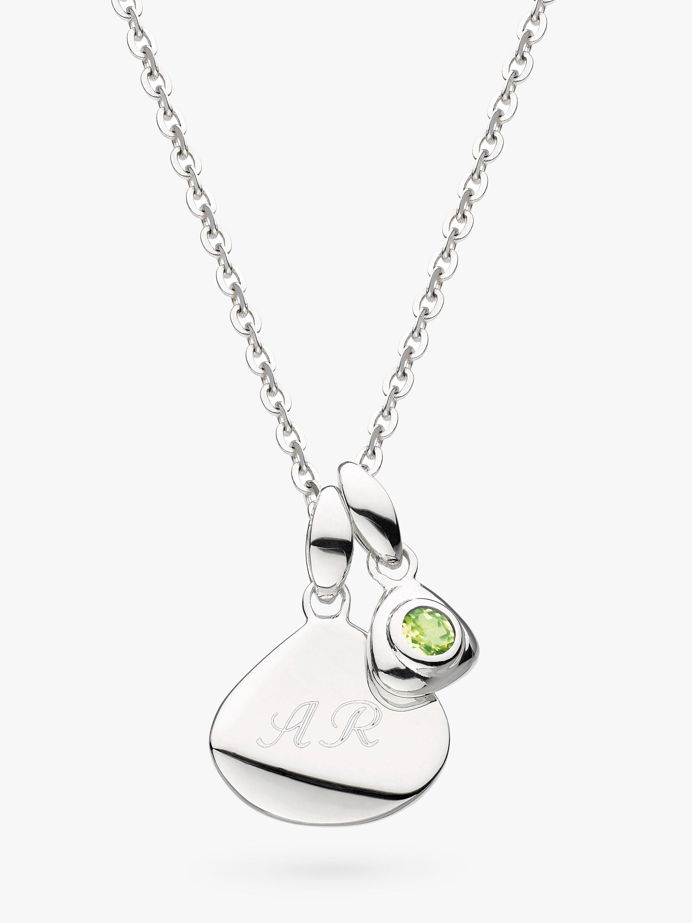 Product image 1 of 2, which shows Kit Heath Personalised Sterling Silver Pebble and Tag Birthstone Pendant Necklace, Peridot/August