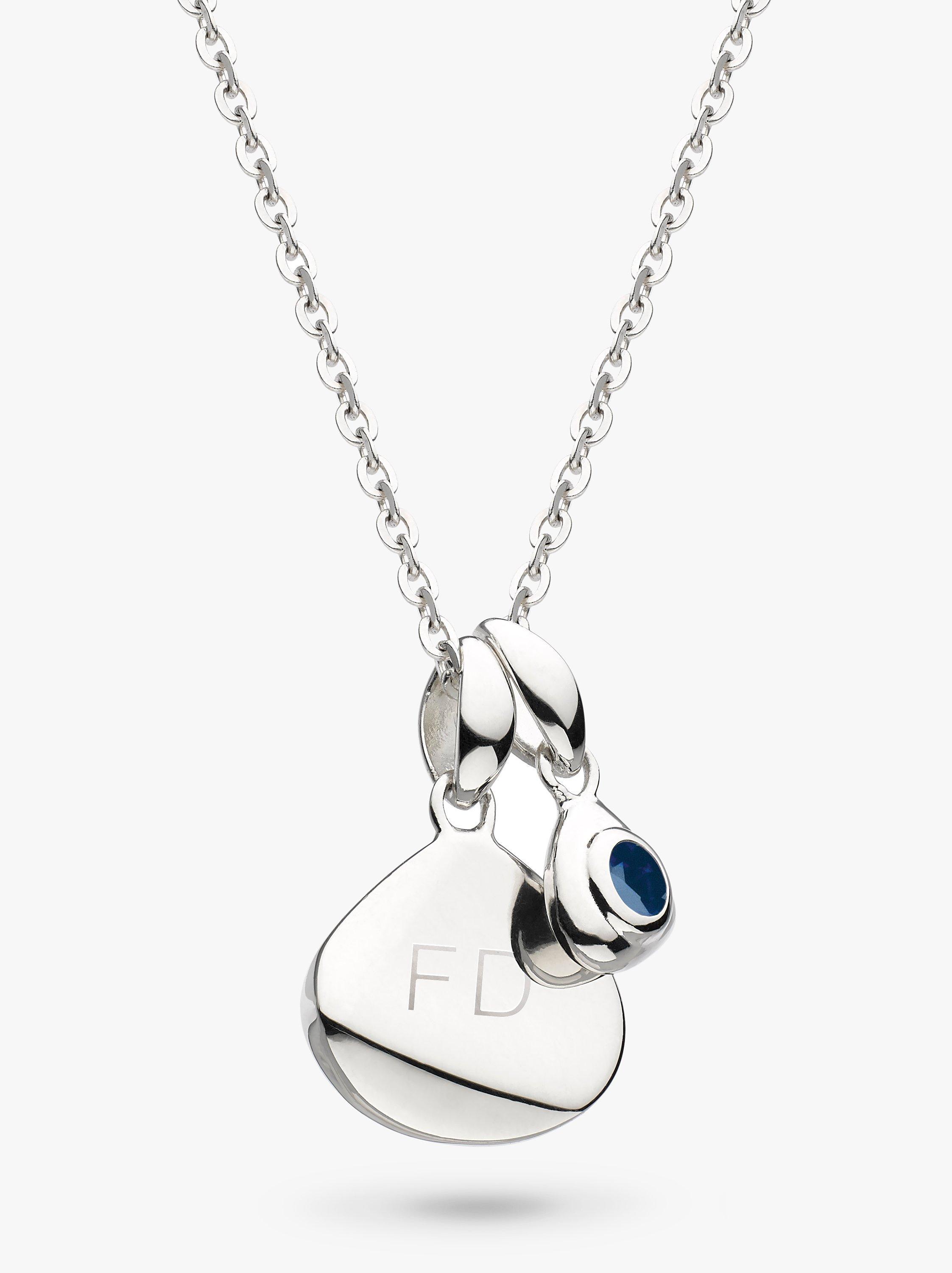 Product image 1 of 3, which shows Kit Heath Personalised Sterling Silver Pebble and Tag Birthstone Pendant Necklace, Sapphire/September