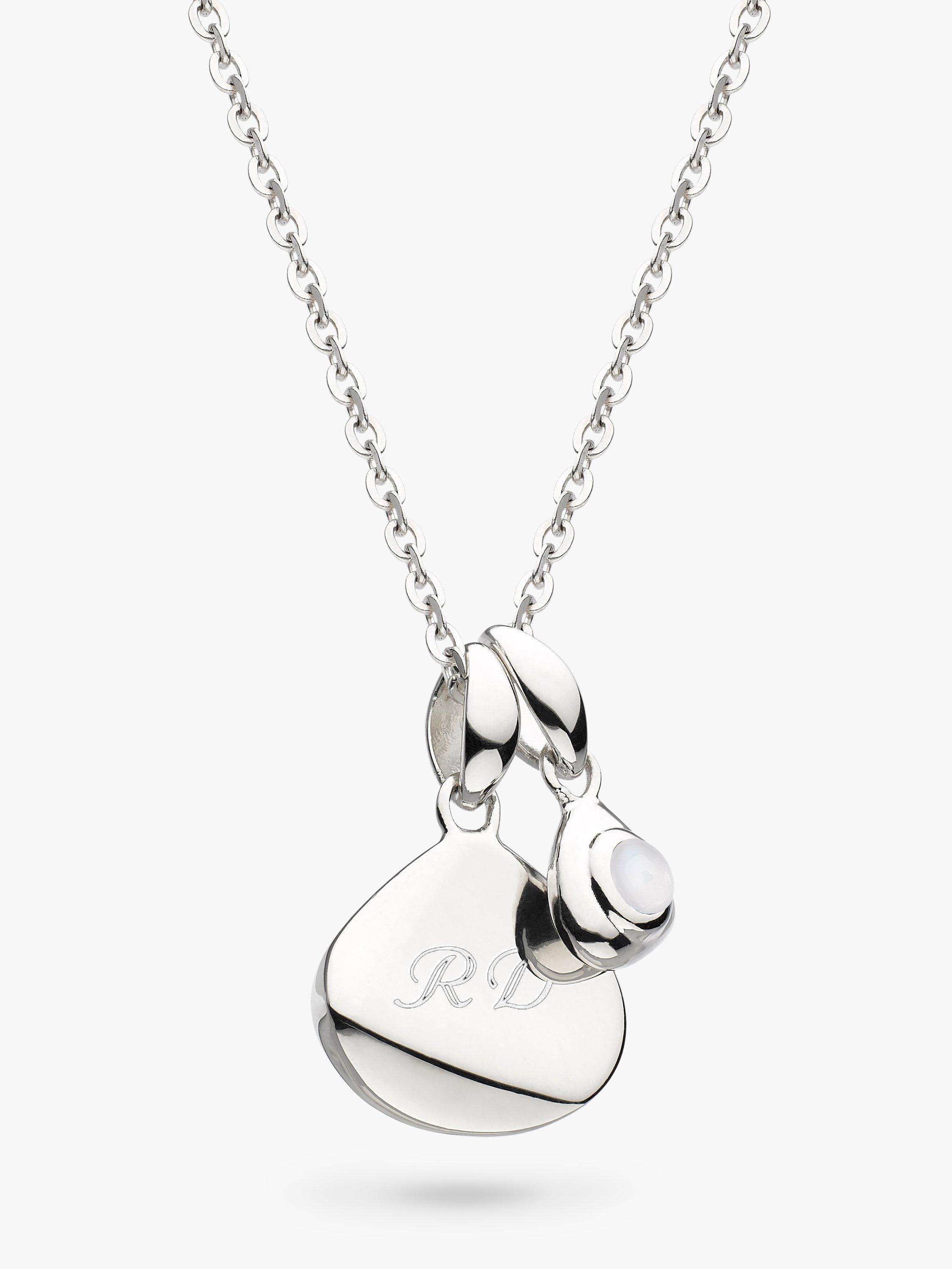 Product image 1 of 2, which shows Kit Heath Personalised Sterling Silver Pebble and Tag Birthstone Pendant Necklace, Moonstone/June