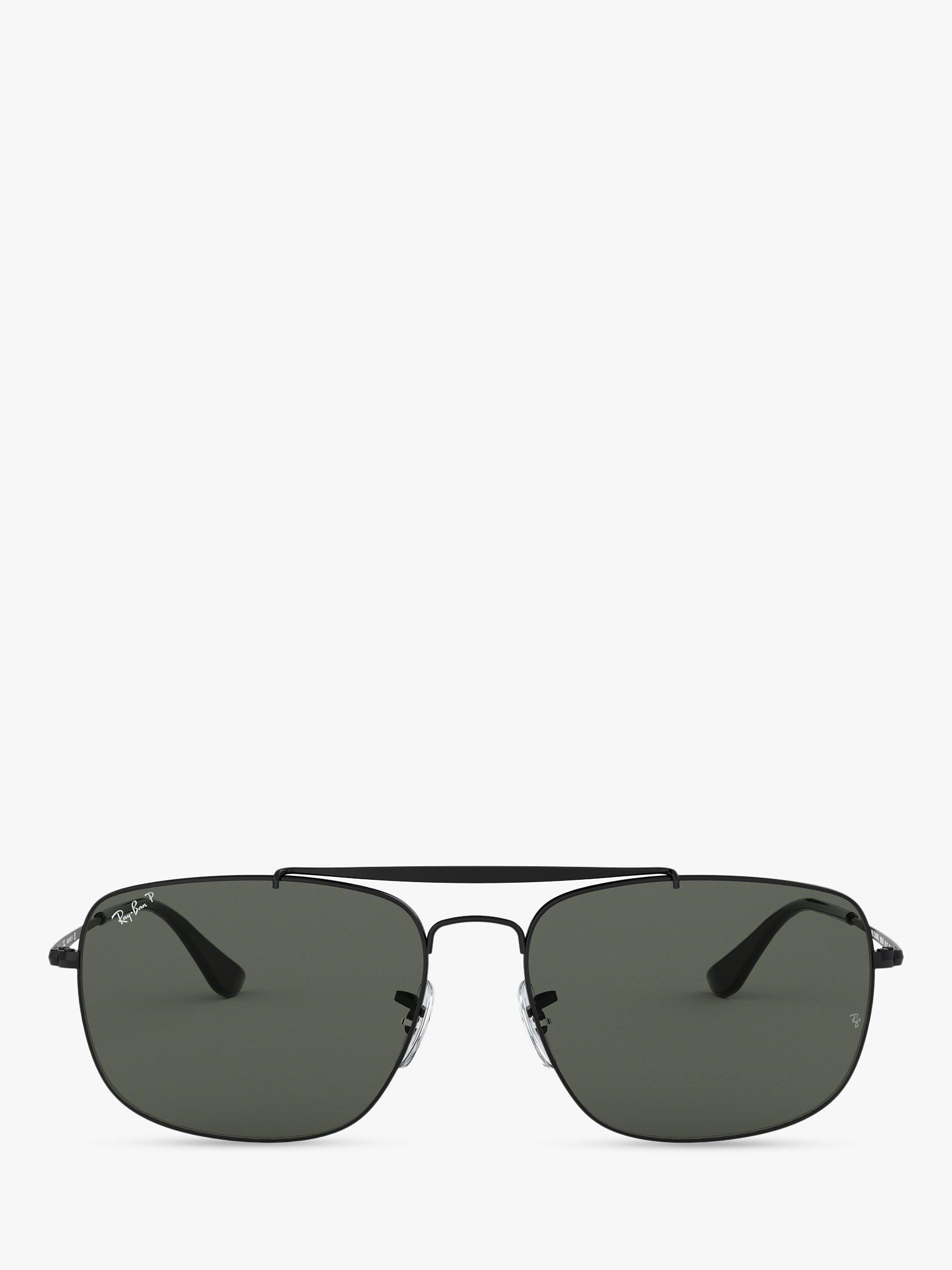 Product image 3 of 11, which shows Ray-Ban RB3560 Men's The Colonel Polarised Square Sunglasses, Black/Green