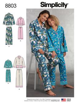 Simplicity Women's and Children's Pyjamas Sewing Pattern, 8803, 