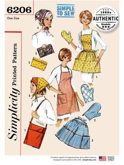 Simplicity Women's Vintage Apron and Oven Gloves Sewing Pattern, 6206, 