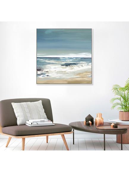 John Lewis Valeria Mravyan 'East Coast II' Framed Canvas Print, 104.5 x 104.5cm, Blue/Multi - view 2, Blue/Multi