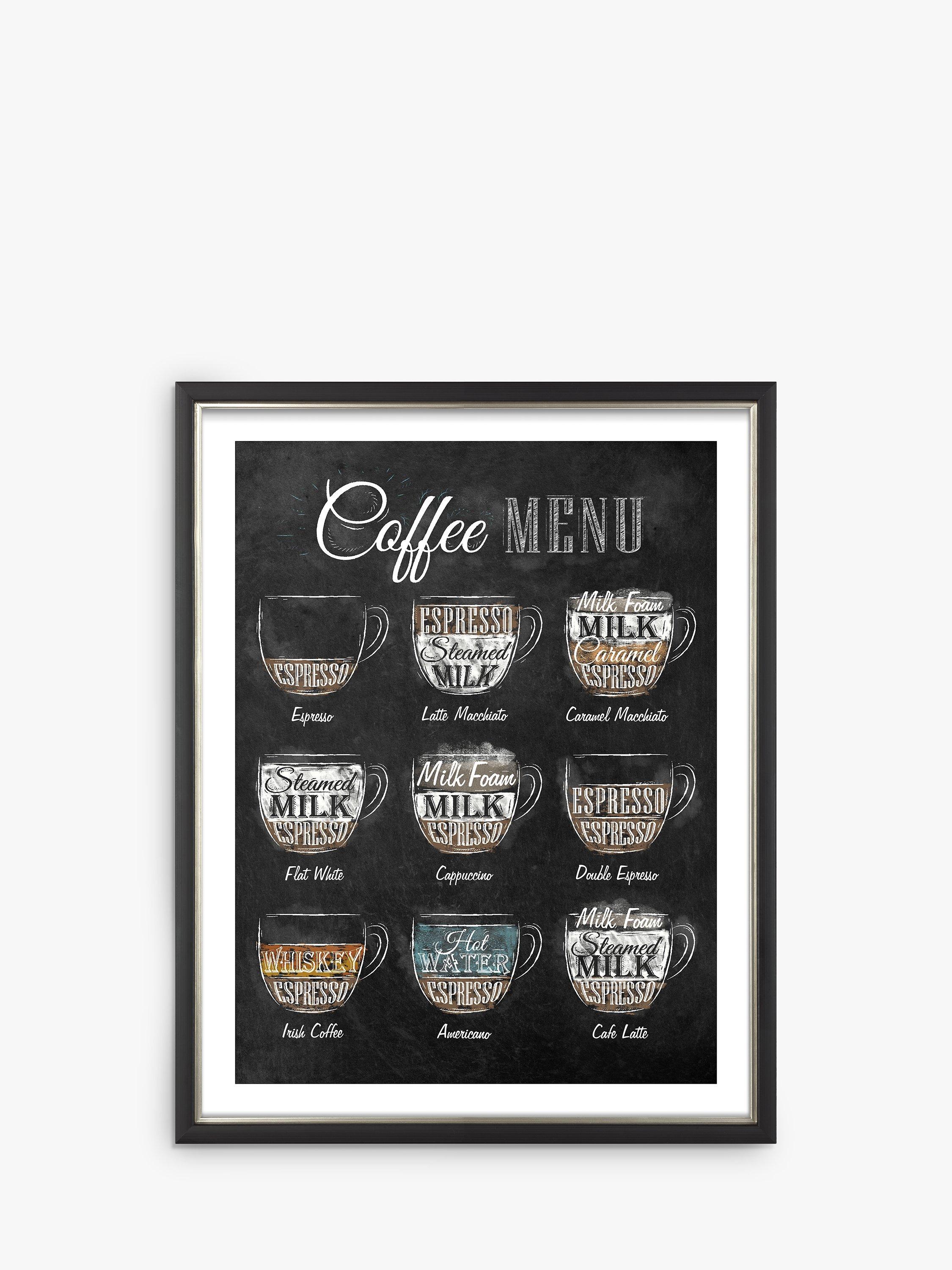 John Lewis Anna Kozlenko 'Coffee Menu' Framed Print & Mount, 38 x 30cm, Black/Multi