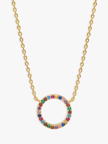 Estella Bartlett Rainbow Cubic Zirconia Circle Pendant Necklace, Multi, Gold/Multi