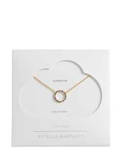 Estella Bartlett Rainbow Cubic Zirconia Circle Pendant Necklace, Multi - view 2, Gold/Multi