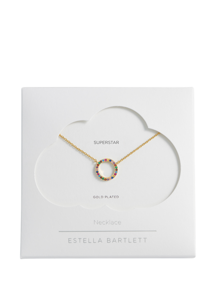 Estella Bartlett Rainbow Cubic Zirconia Circle Pendant Necklace, Multi - view 2, Gold/Multi