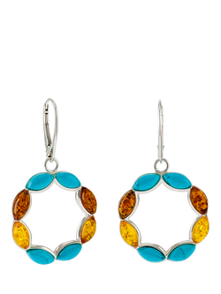 Be-Jewelled Turquoise and Amber Circle Drop Earrings, Silver/Multi, Silver/Multi
