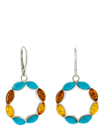 Be-Jewelled Turquoise and Amber Circle Drop Earrings, Silver/Multi, Silver/Multi