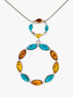 Be-Jewelled Turquoise and Amber Circle Pendant Necklace, Silver/Multi, Silver/Multi