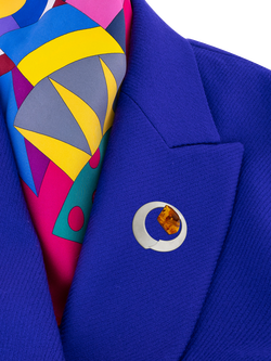 Be-Jewelled Brushed Baltic Amber Round Brooch, Silver/Cognac - view 2, Cognac Amber