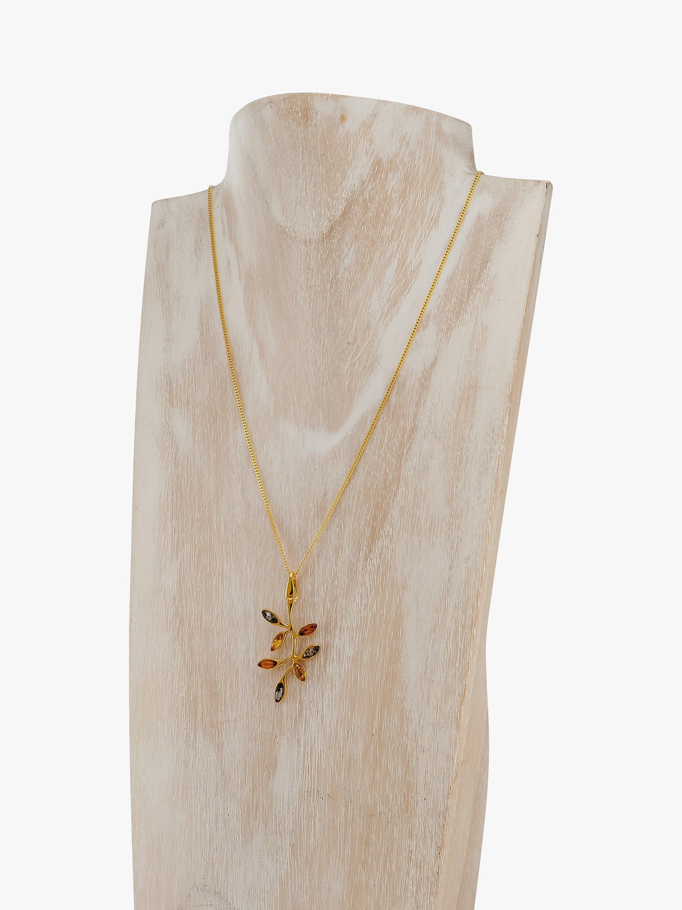 Product image 3 of 5, which shows Be-Jewelled Baltic Amber Autumn Leaf Pendant Necklace, Gold/Multi