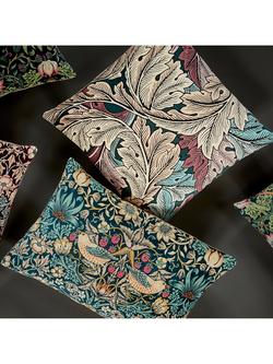 Morris & Co. Strawberry Thief Velvet Cushion - view 2, Teal