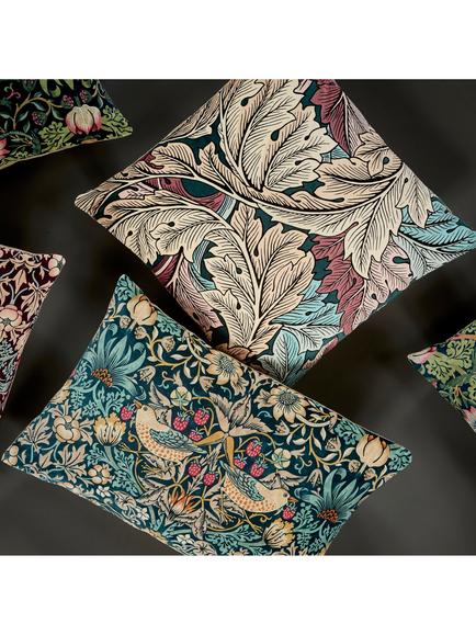 Morris & Co. Strawberry Thief Velvet Cushion - view 2, Teal