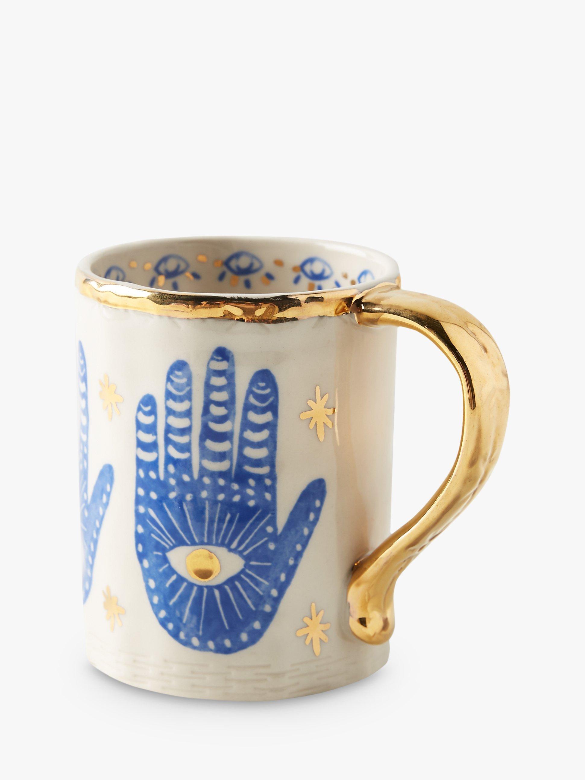 Anthropologie Hamsa Hand Mug, 440ml, Sapphire/Gold