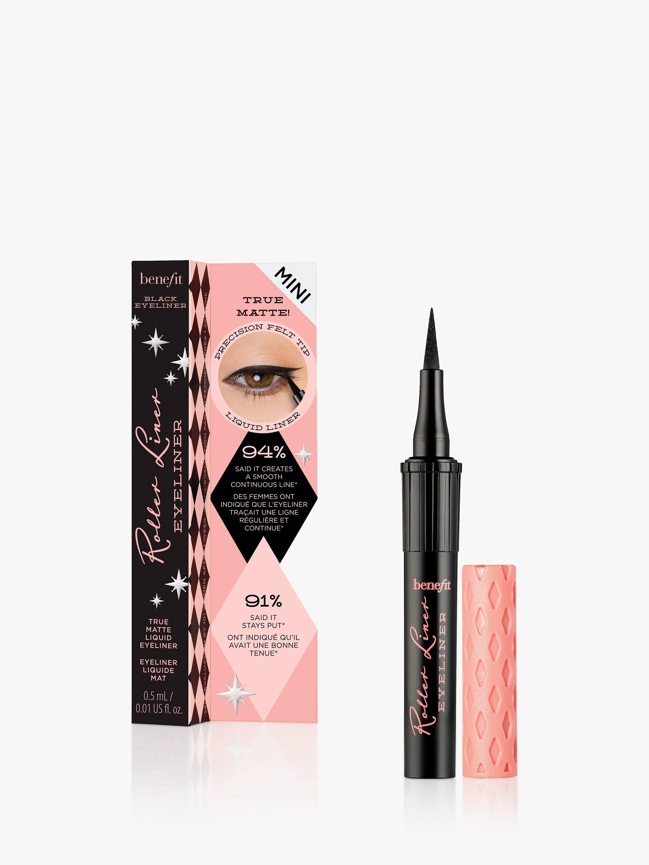 Product image 1 of 8, which shows Benefit Roller Liner Eyeliner - True Matte Liquid Eyeliner - Travel Sized Mini, Black