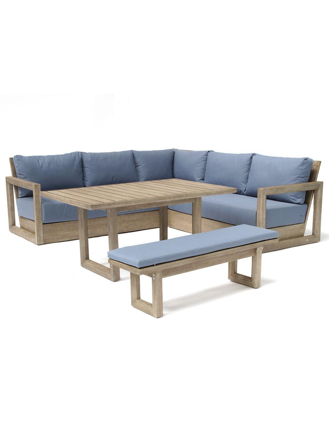 KETTLER Ezra 6-Seat Garden Table and Chairs Corner Lounging Set, FSC-Certified (Acacia Wood)