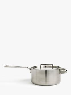 John Lewis 5-Ply Thermacore Stainless Steel Saucepan with Lid & Helper Handle, 20cm, Silver