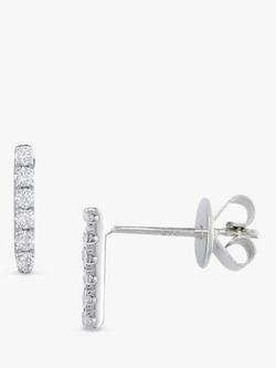London Road 9ct White Gold Diamond Bar Stud Earrings, Silver