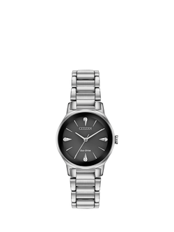 Citizen EM0730-57E Women's Axiom Eco-Drive Diamond Bracelet Strap Watch, Silver/Black, Silver/Black