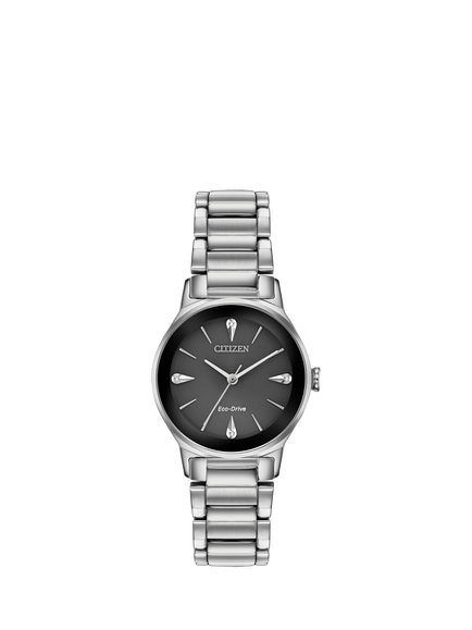 Citizen EM0730-57E Women's Axiom Eco-Drive Diamond Bracelet Strap Watch, Silver/Black, Silver/Black