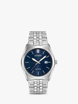 Citizen Men's Corso Date Bracelet Strap Watch, Silver/Blue Bm7330-59l