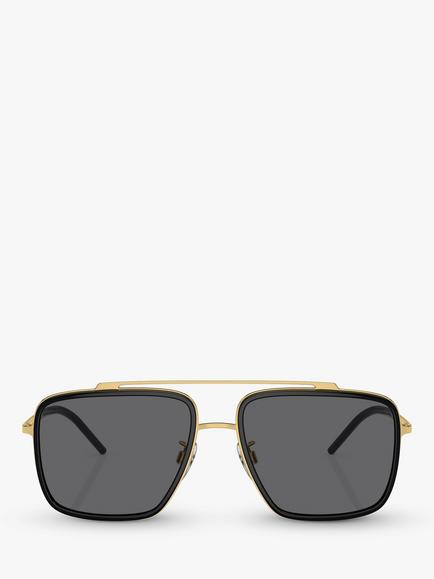 Dolce & Gabbana DG2220 Men's Polarised Square Sunglasses, Gold/Black - view 2, Gold/Black