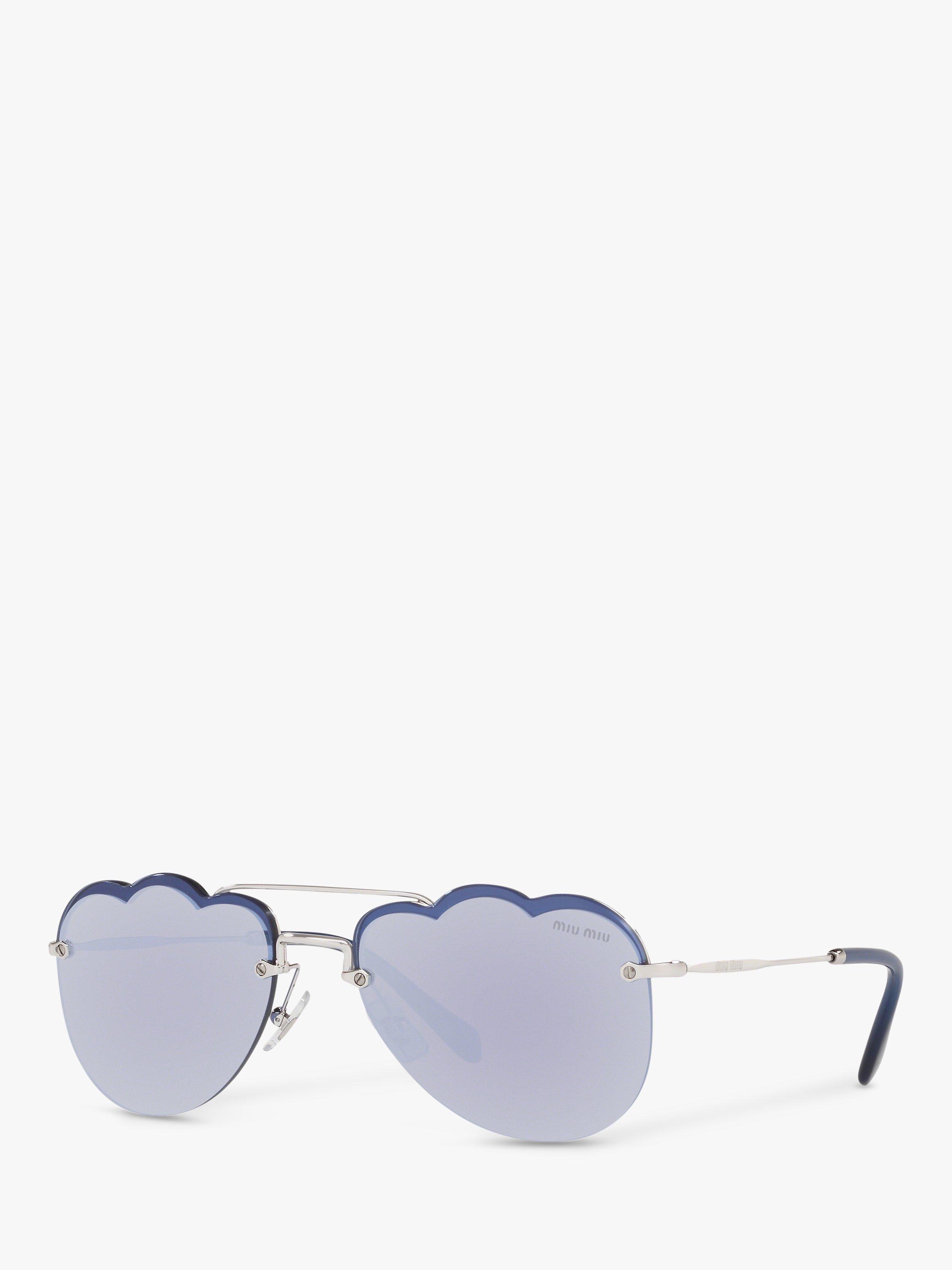 Miu Miu MU 56US Women's Scalloped Aviator Sunglasses, Silver/Purple