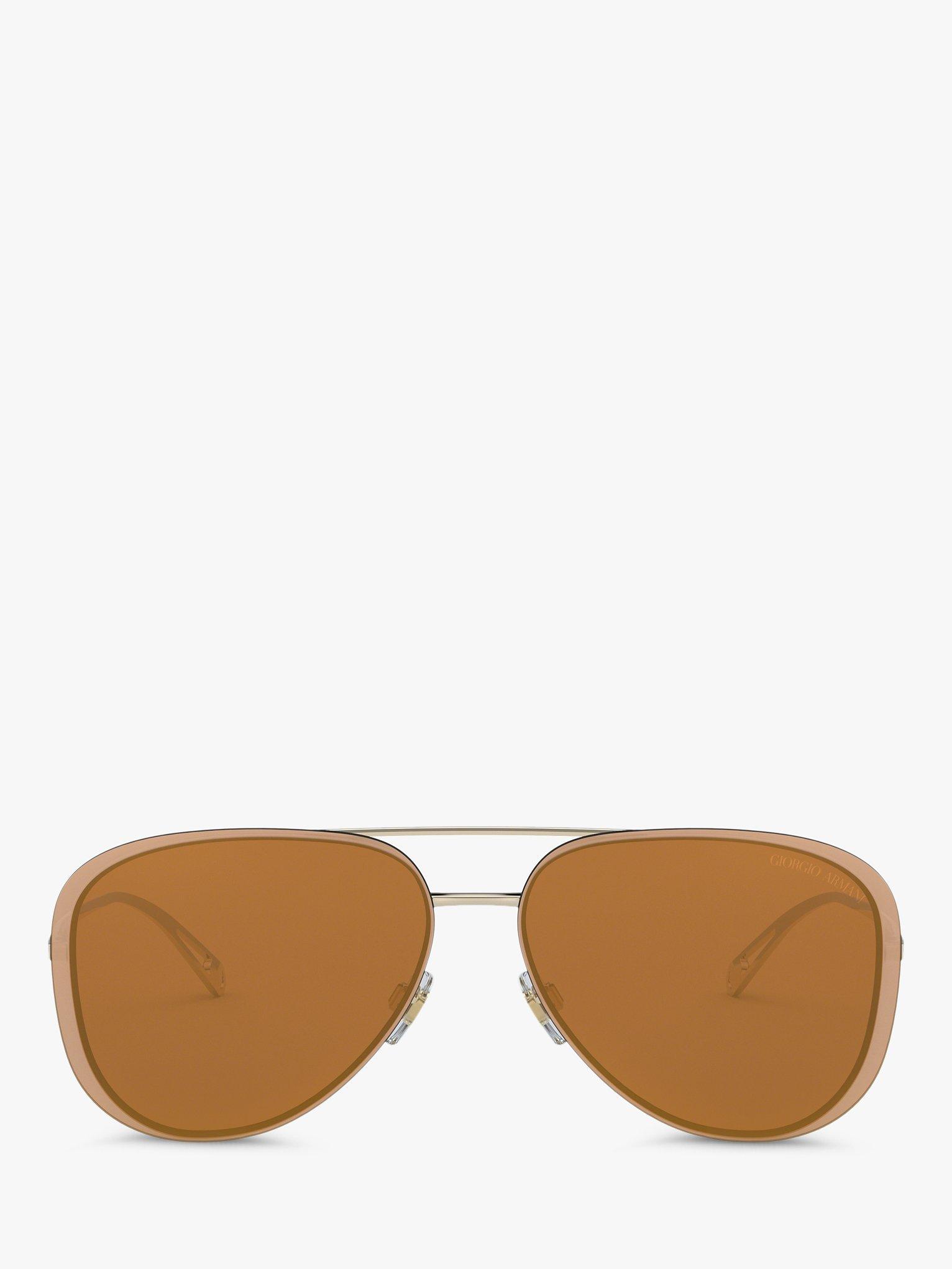 Product image 3 of 11, which shows Giorgio Armani AR6084 Women's Aviator Sunglasses, Pale Gold/Mirror Brown