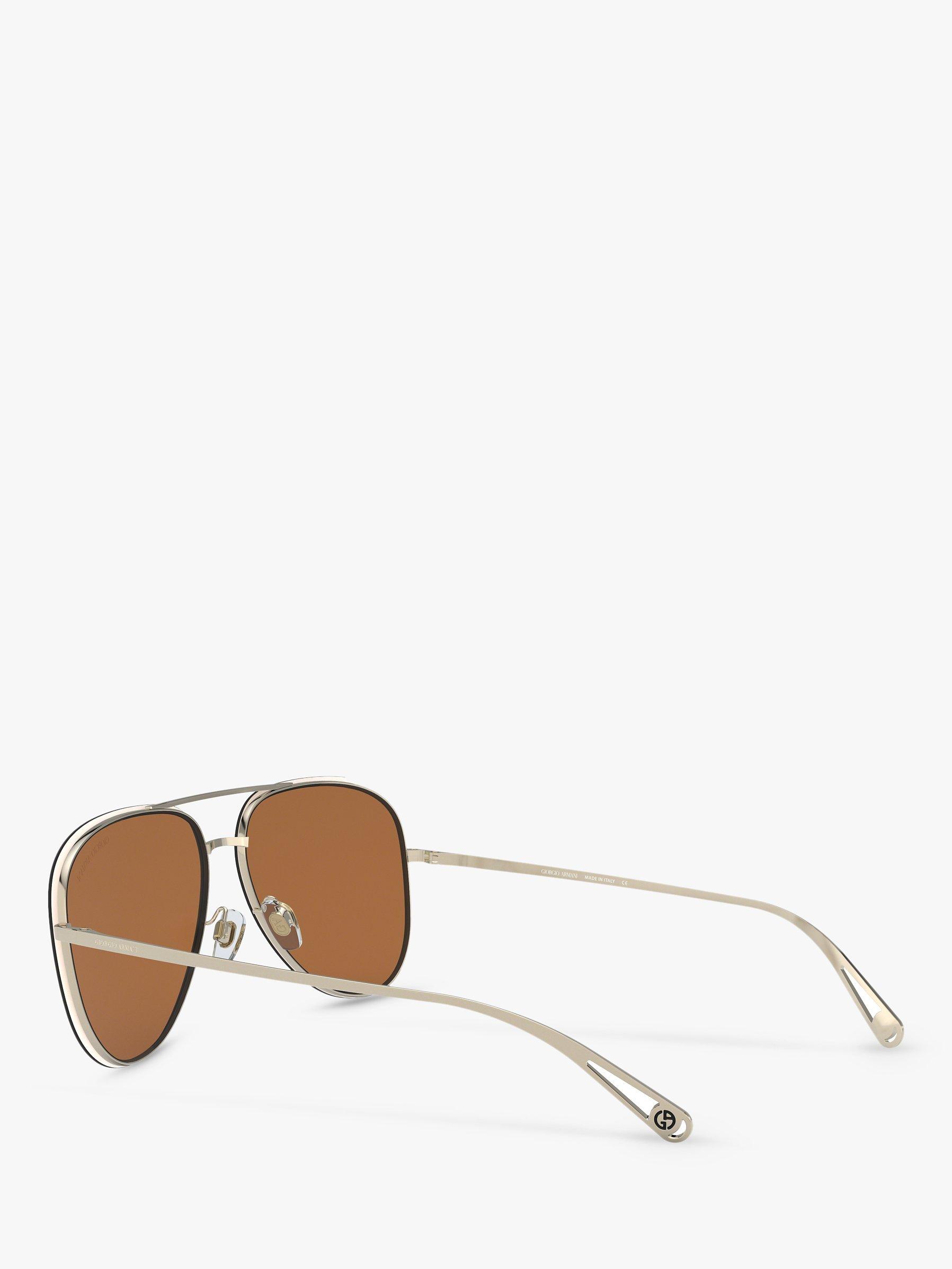 Product image 5 of 11, which shows Giorgio Armani AR6084 Women's Aviator Sunglasses, Pale Gold/Mirror Brown