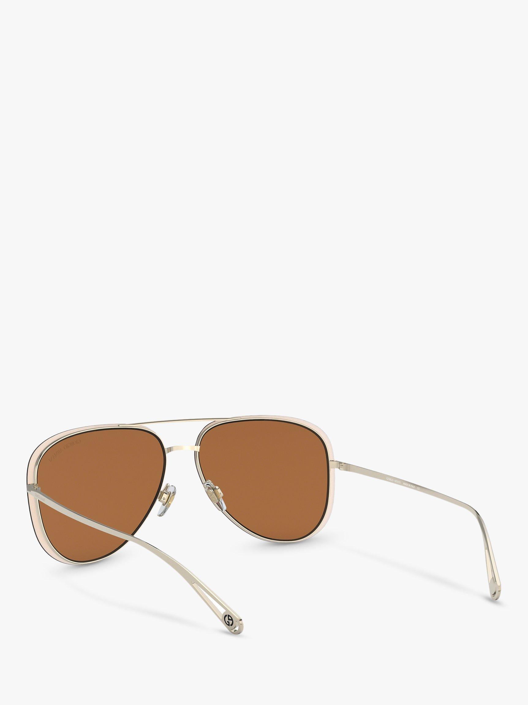 Product image 6 of 11, which shows Giorgio Armani AR6084 Women's Aviator Sunglasses, Pale Gold/Mirror Brown