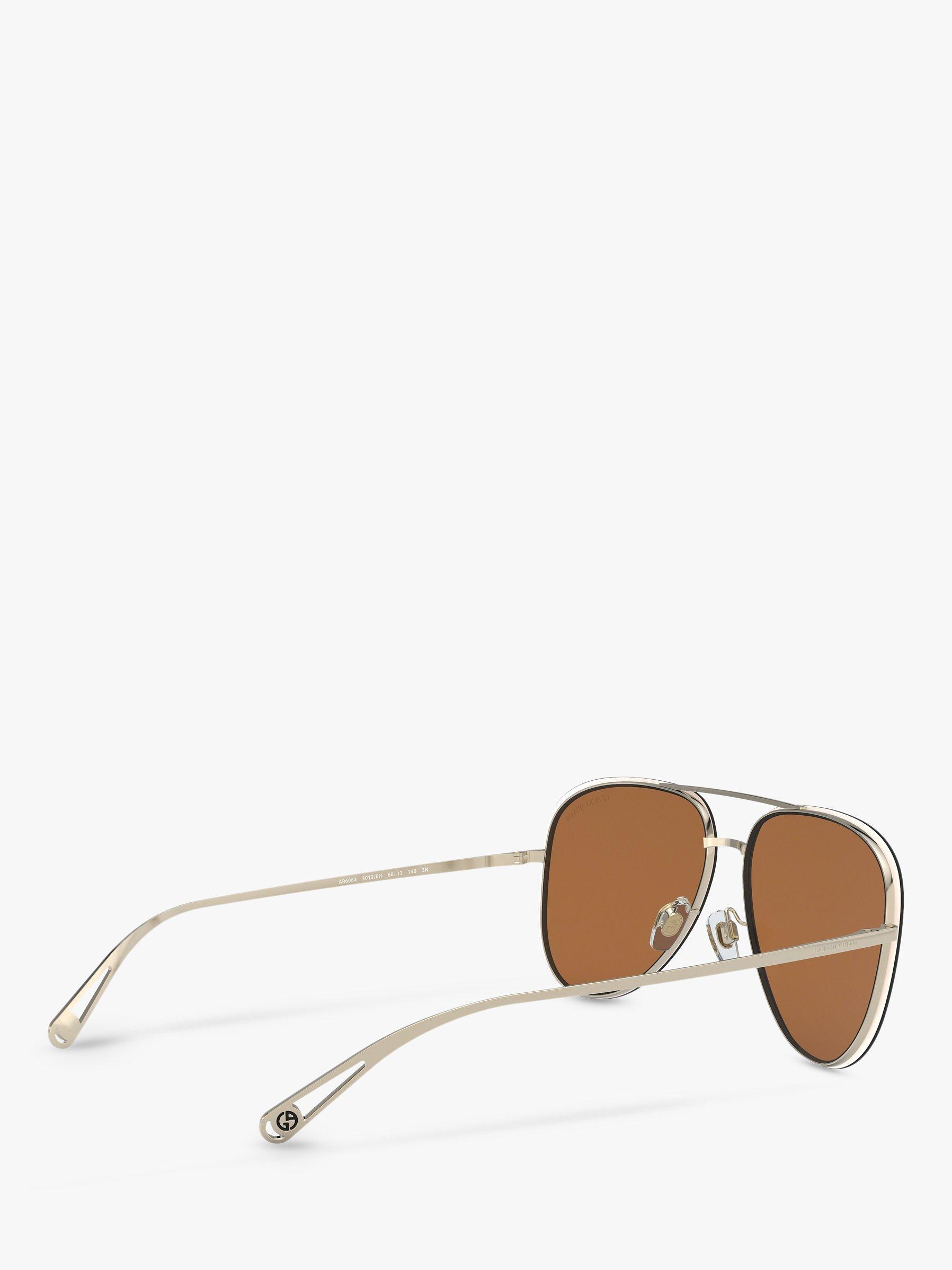 Product image 9 of 11, which shows Giorgio Armani AR6084 Women's Aviator Sunglasses, Pale Gold/Mirror Brown