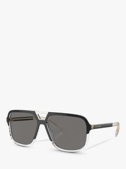 Dolce & Gabbana DG4354 Men's Polarised Square Sunglasses, Black Clear/Grey, Black Clear/Grey