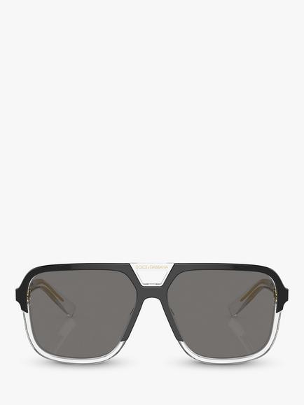 Dolce & Gabbana DG4354 Men's Polarised Square Sunglasses, Black Clear/Grey - view 2, Black Clear/Grey
